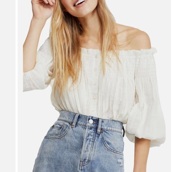 FREE PEOPLE Dancing Till Dawn Off-the-Shoulder Cropped Top, Medium - Picture 1 of 8